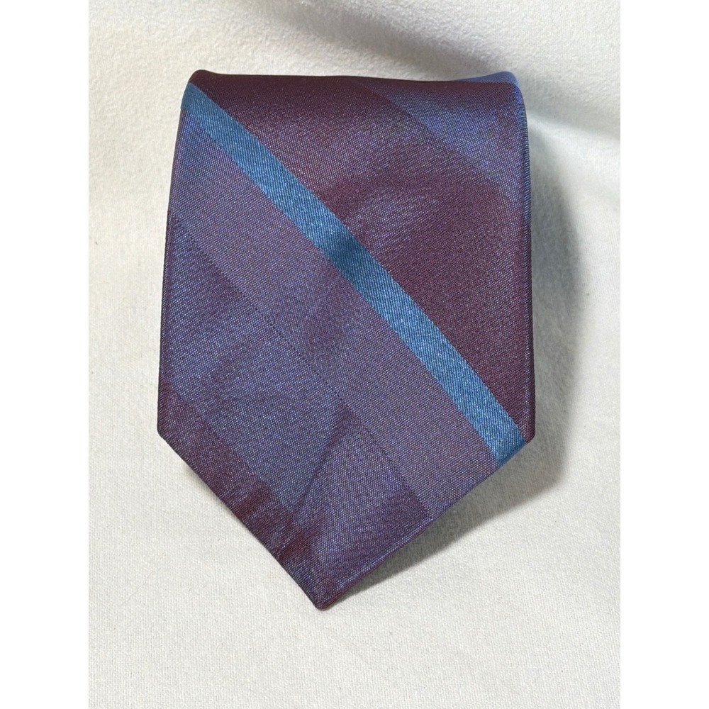 Oscar de la Renta Couture Silk Tie Purple Blue Striped Mens Necktie Classic